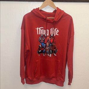 Thug life Red Graphic Hoodie with Characters